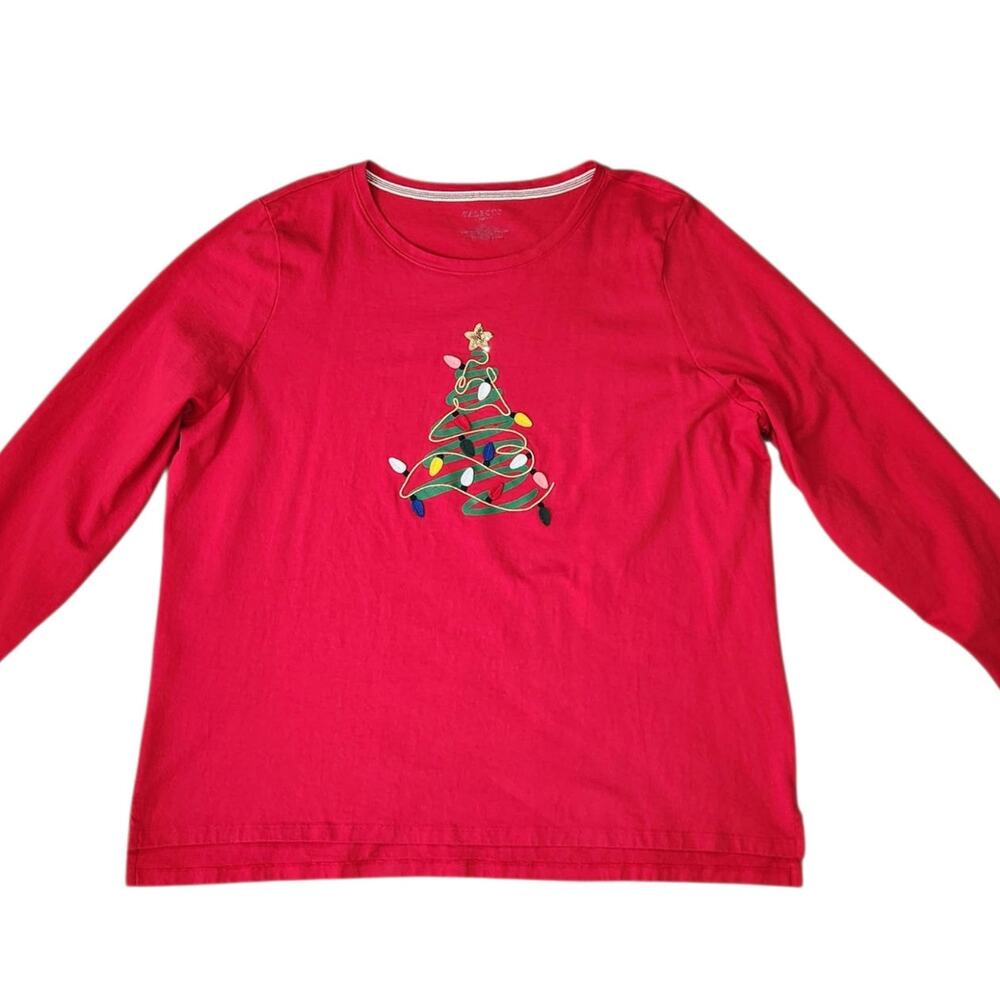 Talbots Plus embellished Christmas tree long sleeve tee red size 3X